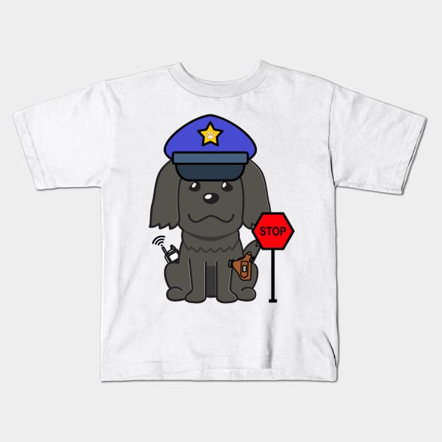 Funny Black Dog Policeman Kids T-Shirt by Pet Station